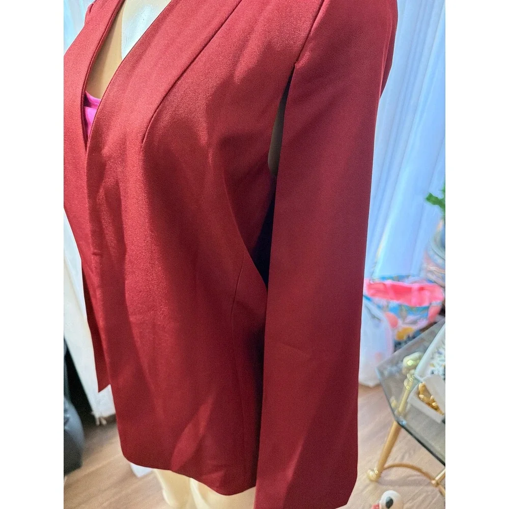 Womens‎ Burgundy Cape Blazer Open Front Split Sleeve Jacket PY0415 Small Maroon